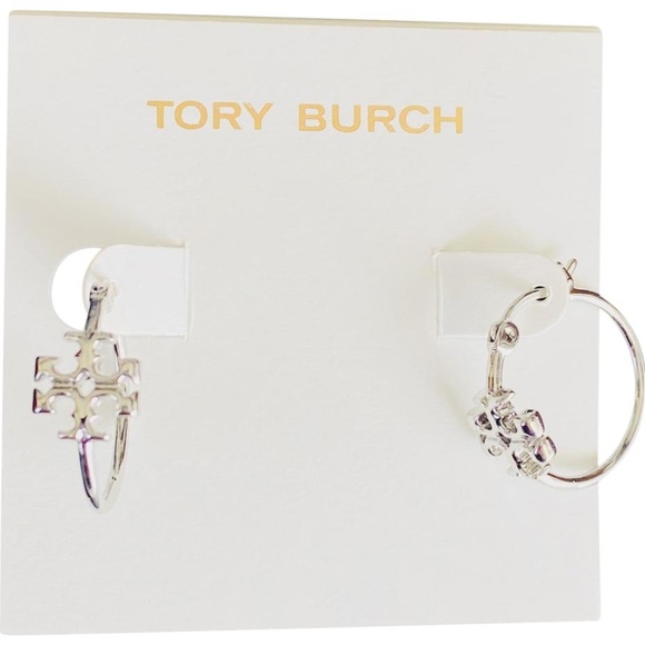 NEW Tory Burch Small Eleanor Hoop Logo Earrings in Gold or Silver - Picture 7 of 12